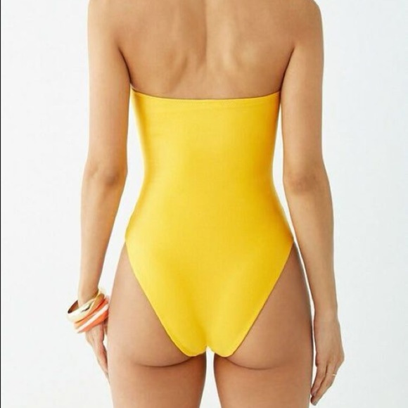 Mustard Yellow Ladder Cutout One Piece Swim Bikini - Picture 3 of 4